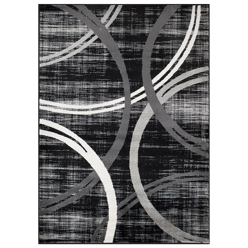 World Rug Gallery Toscana Modern Abstract Circles Rug, Black, 5X7 Ft