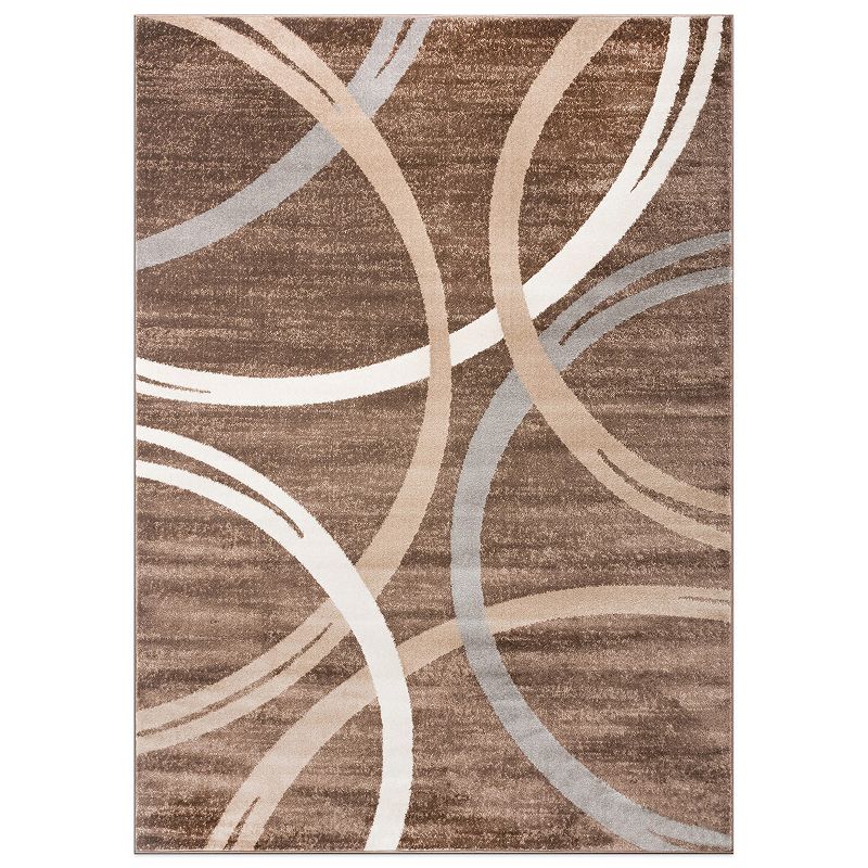 World Rug Gallery Toscana Modern Abstract Circles Rug, Brown, 2X10 Ft