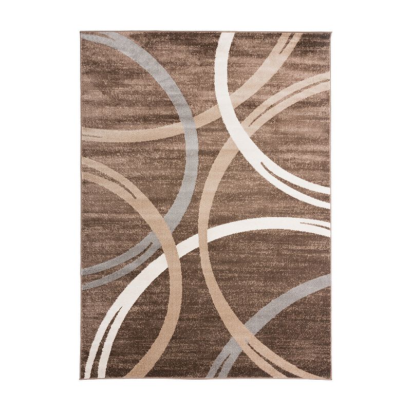 World Rug Gallery Toscana Modern Abstract Circles Rug, Brown, 2X10 Ft