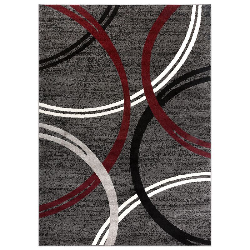World Rug Gallery Toscana Modern Abstract Circles Rug, Red, 6.5X9 Ft