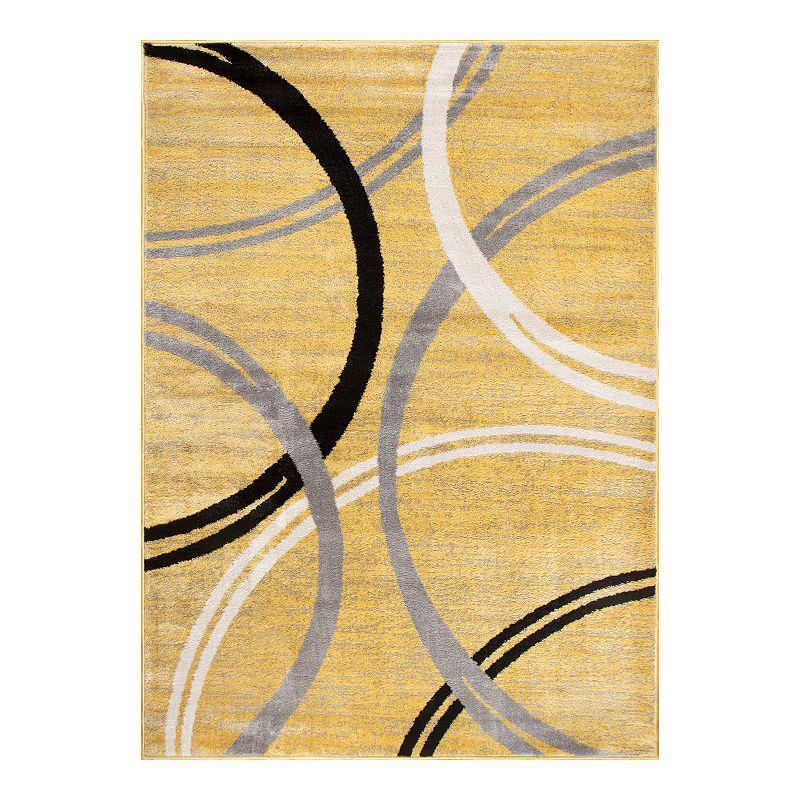 World Rug Gallery Toscana Modern Abstract Circles Rug, Yellow, 8X10 Ft