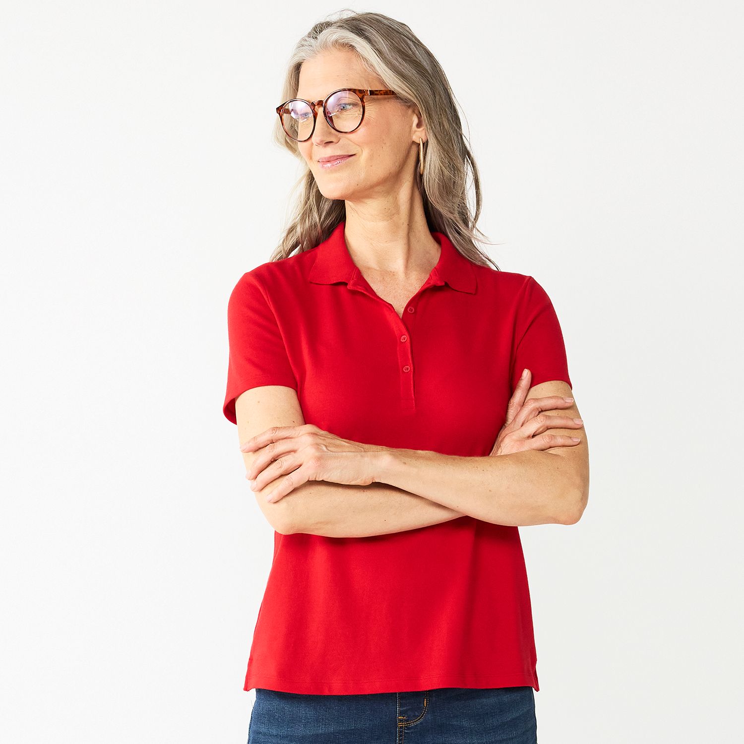 red polo shirt womens outfit