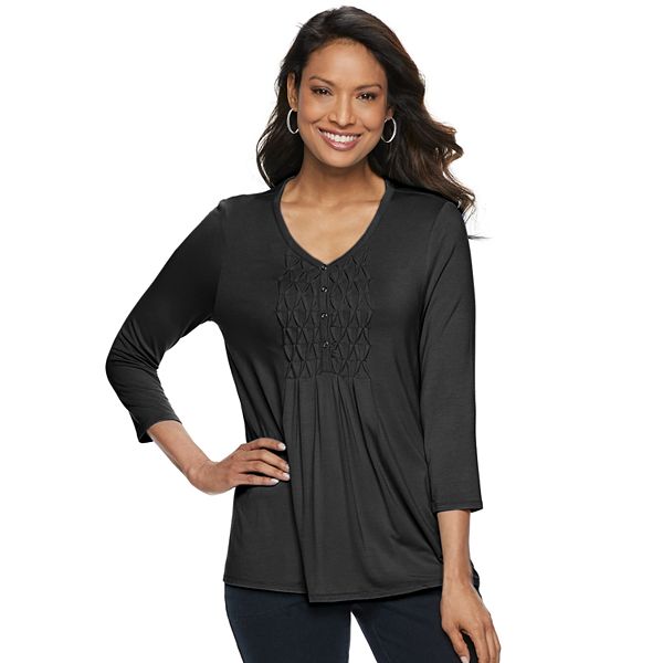 Women's Croft & Barrow® Smocked Henley Top