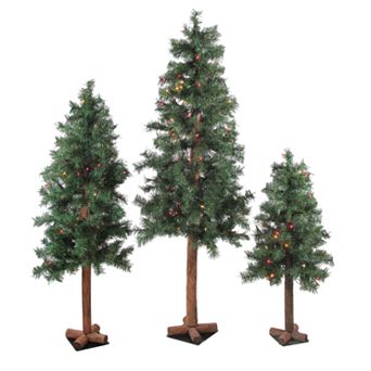 Northlight Seasonal Woodland Alpine Pre-Lit Artificial Christmas Tree 3 pc Set