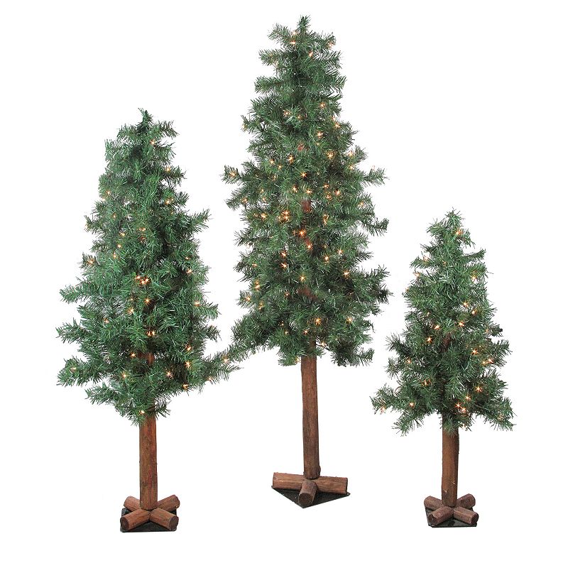 Northlight Seasonal Set of 3 Pre-Lit Woodland Alpine Artificial Christmas T