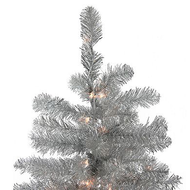 Northlight Seasonal 6.5-in. Pre-Lit Silver Metallic Tinsel Artificial Christmas Tree 