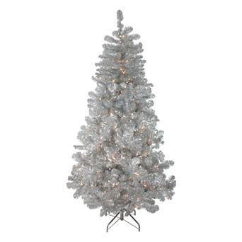 Northlight Seasonal 7.5-ft. Pre-Lit Silver Metallic Tinsel Artificial Christmas Tree