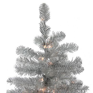 Northlight Seasonal 7.5-ft. Pre-Lit Silver Metallic Tinsel Artificial Christmas Tree 