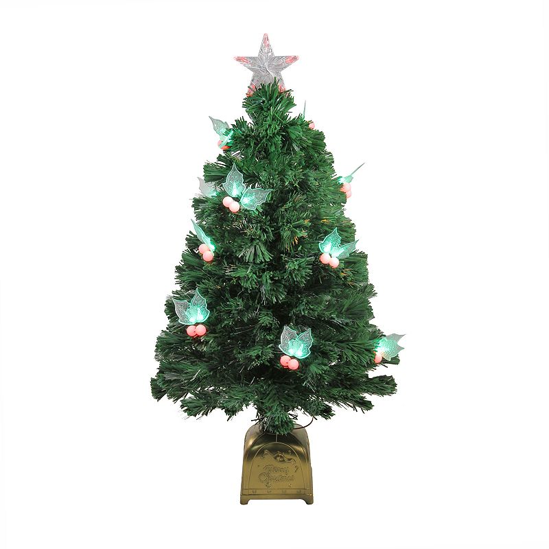 Northlight Seasonal 3 Pre-Lit Fiber Optic Christmas Tree with LED Holly Be