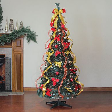 Northlight Seasonal 6-ft. Pre-Lit Pine Pop-Up Red & Gold Artificial Christmas Tree