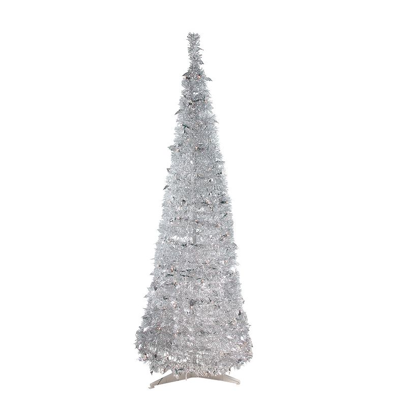 Northlight Seasonal 6-ft. Pre-Lit Silver Tinsel Pop-Up Artificial Christmas