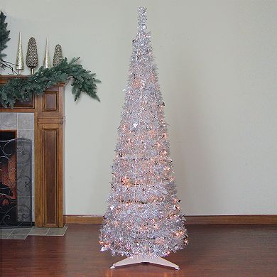 Northlight Seasonal 6-ft. Pre-Lit Silver Tinsel Pop-Up Artificial Christmas Tree