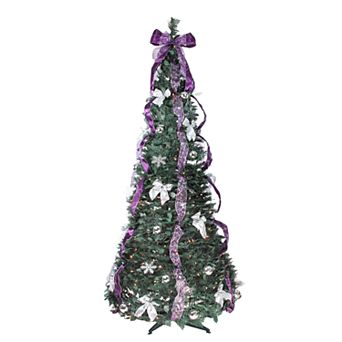Northlight Seasonal 6-ft. Pre-Lit Pine Pop-Up Purple & Silver Artificial Christmas Tree
