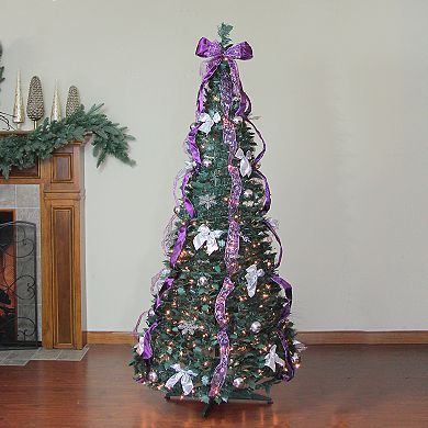 Northlight Seasonal 6-ft. Pre-Lit Pine Pop-Up Purple & Silver Artificial Christmas Tree