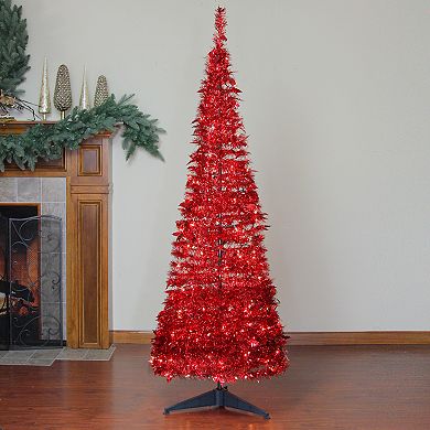 Northlight Seasonal 6-ft. Pre-Lit Red Tinsel Pop-Up Artificial Christmas Tree