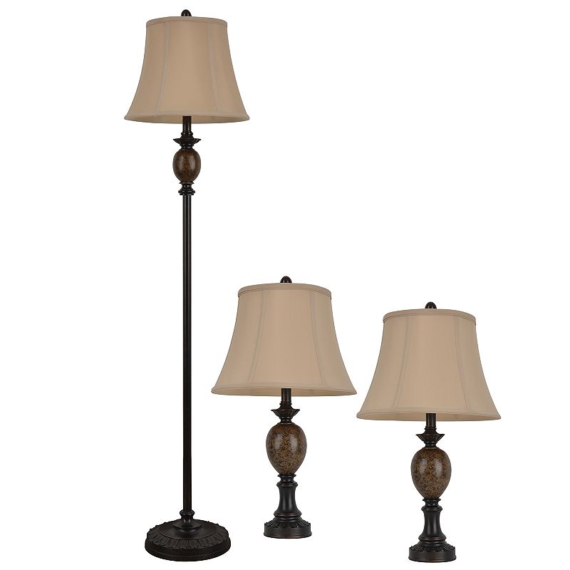 Mae Table and Floor Lamp 3-piece Set, Brown