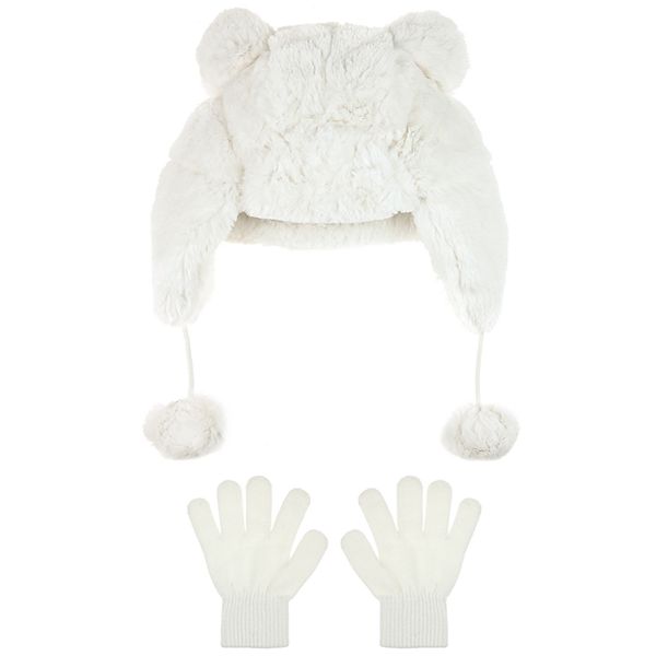 Girls 4 14 Capelli Faux Fur Bunny Rabbit Hat Gloves Set - white bunny hat roblox