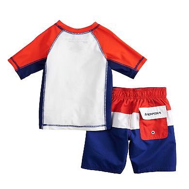 Toddler Boy ZeroXposur "Little Captain" Rash Guard Top & Swim Trunks Set