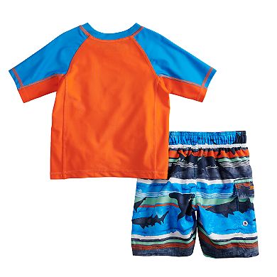 Toddler Boy ZeroXposur Sharks Raglan Rash Guard Top & Swim Trunks Set