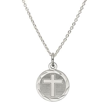Sterling Silver Cross Disc Pendant Necklace