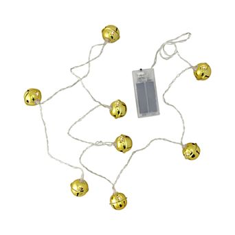 Northlight Seasonal 8 LED Gold Jingle Bell with Star Cut-Outs Battery Operated Christmas Lights