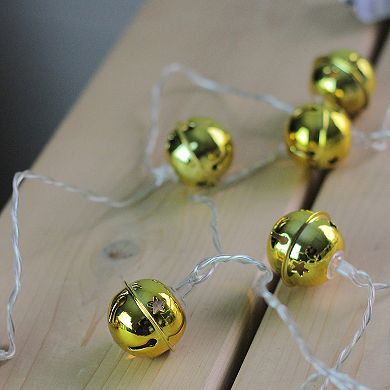 Northlight Seasonal 8 LED Gold Jingle Bell with Star Cut-Outs Battery Operated Christmas Lights