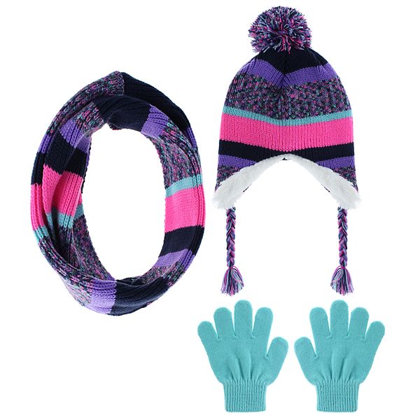 Girls 4 14 Capelli Striped Hat Scarf Gloves Set - capelli free roblox