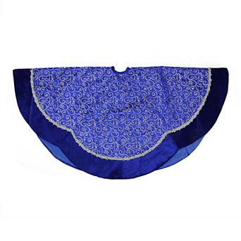 Northlight Seasonal 48 in Blue & Silver Filigree Swirl Christmas Tree Skirt