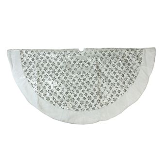 Northlight Seasonal 60 in Sequin Snowflake Faux-Fur Christmas Tree Skirt