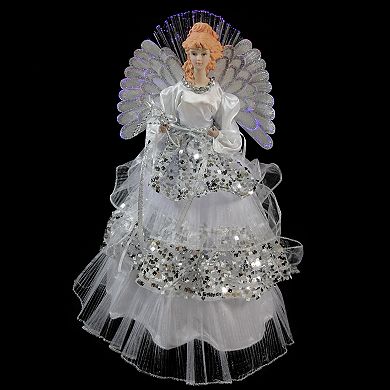 Northlight Seasonal Pre-Lit Fiber Optic Silver Sequin Angel Christmas Tree Topper 