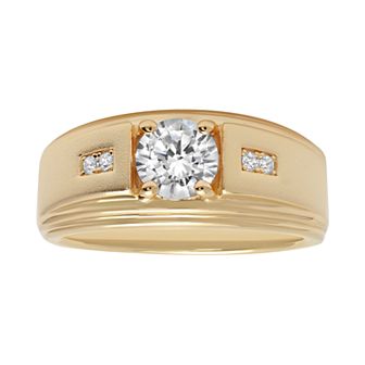 Jewelry Nation Men's 14K Gold over Silver Cubic Zirconia Grooved Ring