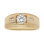 Men's 14K Gold over Silver Cubic Zirconia Grooved Ring