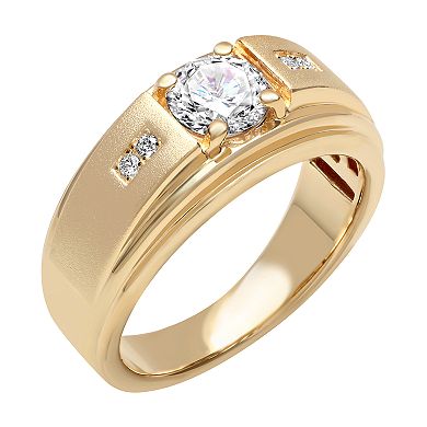 Men's 14K Gold over Silver Cubic Zirconia Grooved Ring