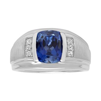 Jewelry Nation Men's Sterling Silver Lab-Created Blue & White Sapphire Ring