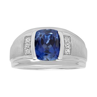 Jewelry Nation Men's Sterling Silver Lab-Created Blue & White Sapphire Ring