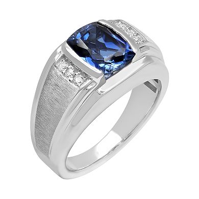 Men's Sterling Silver Lab-Created Blue & White Sapphire Ring