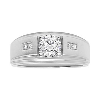 Jewelry Nation Men's Sterling Silver Cubic Zirconia Grooved Ring