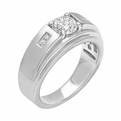 Men's Sterling Silver Cubic Zirconia Grooved Ring