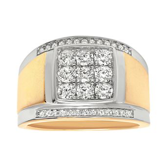 Jewelry Nation Men's 14k Gold Over Silver Cubic Zirconia Cluster Ring