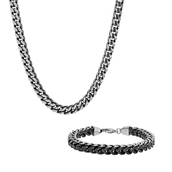 Steel Nation Men's Two-Tone Stainless Steel Franco Link Chain & Bracelet Set