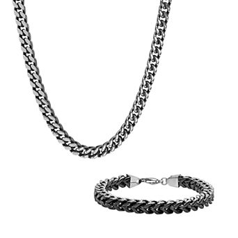 Steel Nation Men's Two-Tone Stainless Steel Franco Link Chain & Bracelet Set