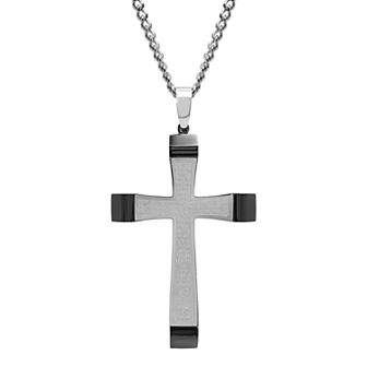 Steel Nation Men's Stainless Steel Two-Tone "The Lords Prayer" Cross Pendant Necklace