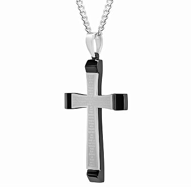 Men's Stainless Steel Two-Tone "The Lords Prayer" Cross Pendant Necklace