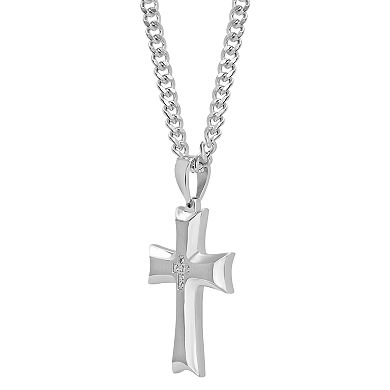 Men's Diamond Accent Stainless Steel Cross Pendant Necklace