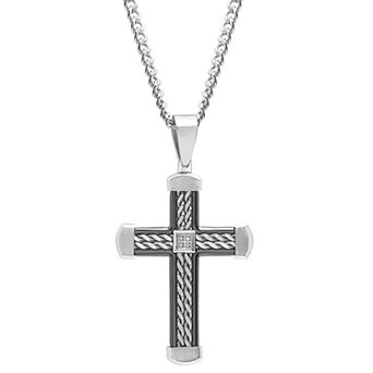 Steel Nation Men's Diamond Accent Stainless Steel Two-Tone Cross Pendant