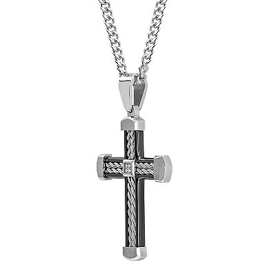 Men's Diamond Accent Stainless Steel Two-Tone Cross Pendant