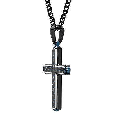 Men's Stainless Steel Two-Tone Carbon Fiber Inlay Cross Pendant