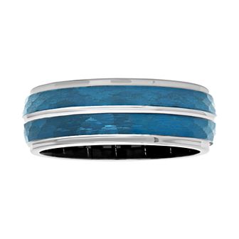 Jewelry Nation Men's Cobalt Two-Tone Hammered Band