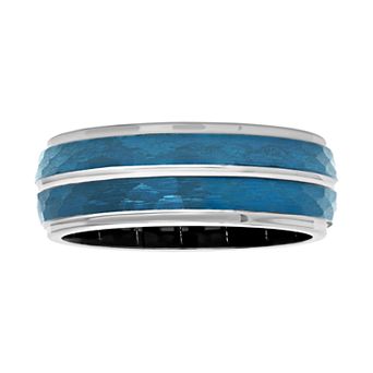 Jewelry Nation Men's Cobalt Two-Tone Hammered Band