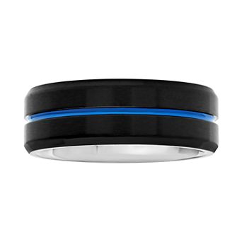 Steel Nation Men's Stainless Steel Black & Blue Ion Plated Band